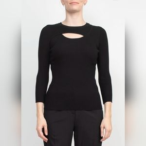 Carmen Marc Valvo Black Sexy Stretch Cut Out Sweater XL